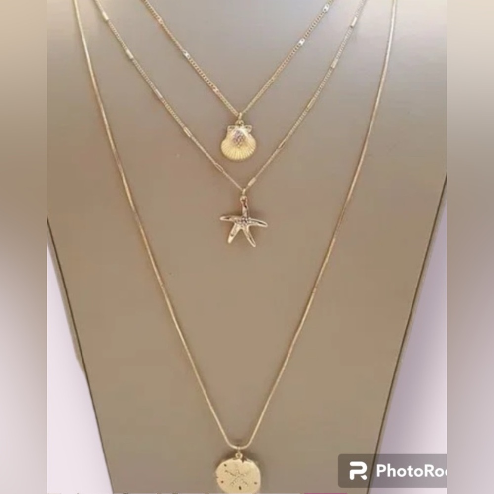 TOMMY BAHAMA NECKLACE NWT Sand Dollar, Seashell and Starfish Goldtone